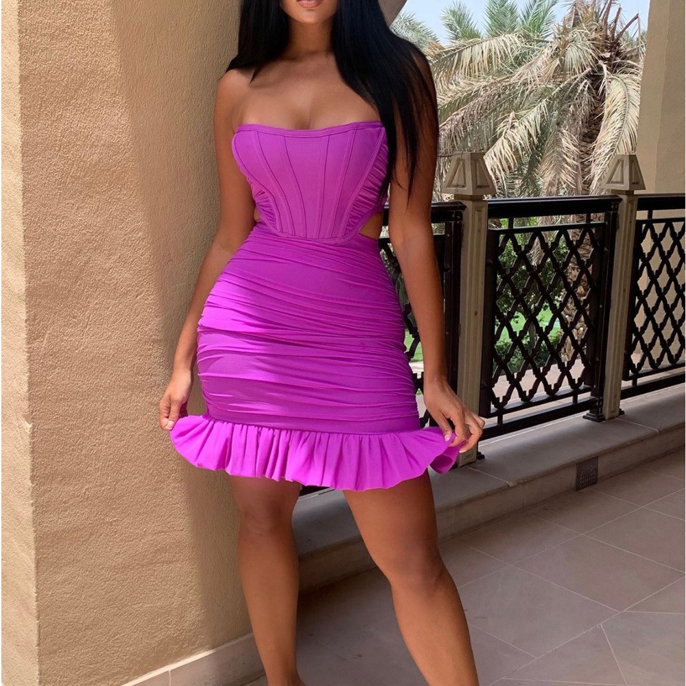 Elegant Purple Strapless Dress - Small